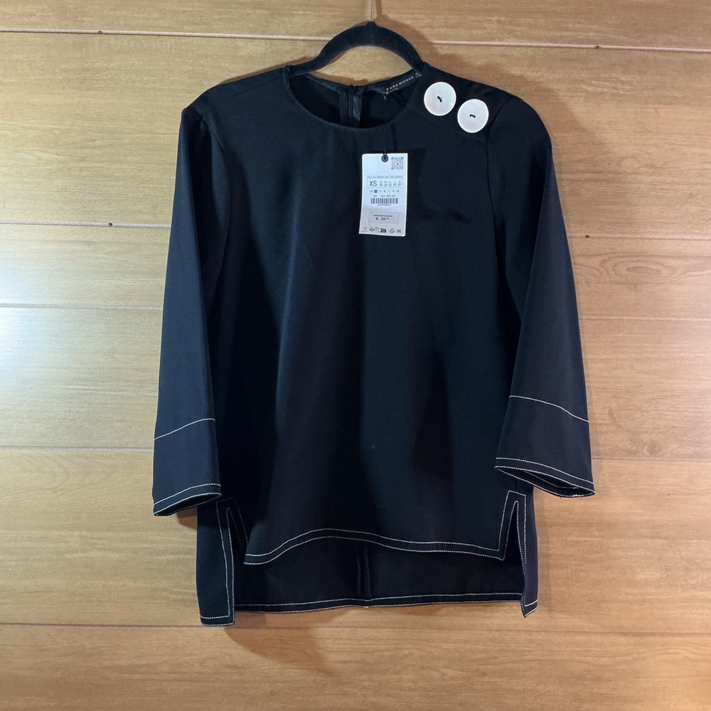 Zara Women’s XS extra small black dress top with button detail NWT